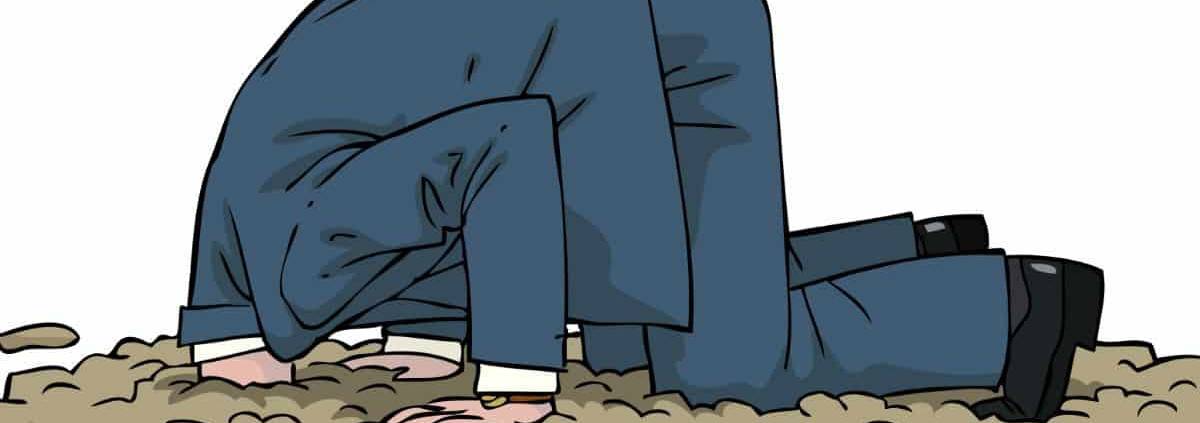 Tegning af mand med hoved i jorden - konfliktskyhed